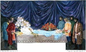 Хоронить ее хотели и раздумали. Она, как под крылышком у сна, так тиха, свежа лежала, что лишь только не дышала... Иллюстрация к «Сказке о мертвой царевне и о семи богатырях». Художник И. Бруни, 1975-76