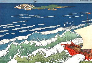 Князь Гвидон превратился в комара. Иллюстрация к сказке о царе Салтане Пушкина. Художник И.А. Билибин