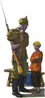Мальчиш-Кибальчиш со старшим братом. Иллюстрация Ю. Рейнера к «Сказке о Военной тайне, о Мальчише-Кибальчише и его твёрдом слове» А. Гайдара
