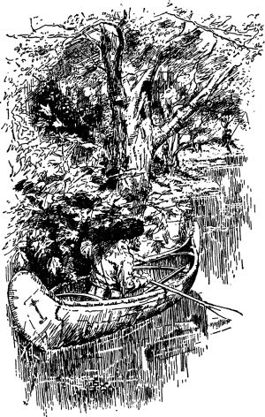 Я плыл по протоке мимо этого мнимого рыболова... Иллюстрация к роману Джеймса Фенимора Купера «Следопыт, или На берегах Онтарио». Художник Чарльз Эдмунд Брок, 1897