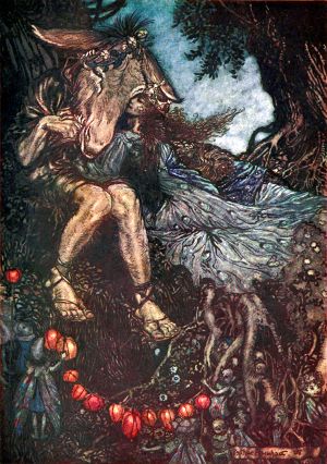 Титания: Усни, я обовью тебя руками. Иллюстрация Артура Рэкема (1908) к комедии Уильяма Шекспира «Сон в летнюю ночь» (1595/96)