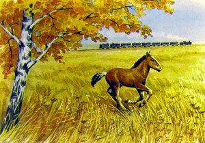 Иллюстрация к стихотворению Есенина «Сорокоуст». Художник Б. Илюхин, 1995