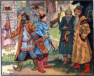 Царевич и спящие. Иллюстрация В. Курдюмова к сказке Жуковского «Спящая царевна»
