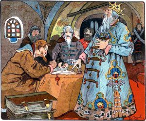 Он дает такой указ... Иллюстрация к сказке В. Жуковского «Спящая царевна». Художник В. Курдюмов, 1914 г.