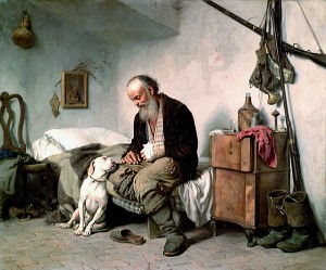 Человек и его собака. Художник Антонио Ротта. 1878 г.
