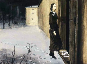 Девушка перед дверью тюрьмы. Рисунок к стихотворению в прозе И. С. Тургенева «Порог». Художник П. Ф. Строев, 1933