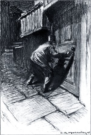 Дверь. Иллюстрация Чарльза Реймонда Маколея (1904) к роману Роберта Льюиса Стивенсона «Странная история доктора Джекила и мистера Хайда» (1885)