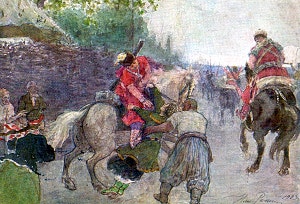 Сцена прощания. Иллюстрация к повести Н. В. Гоголя «Тарас Бульба». Художник Репин Илья Ефимович, 1903 г.