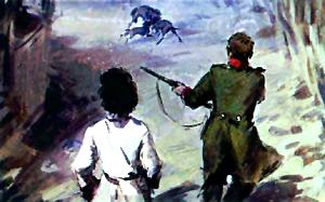 Волк, Мильтон и Булька. Иллюстрация Б. Игнатьева к рассказу Л. Н. Толстого «Булька и волк»