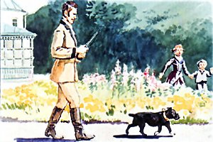 Булька, офицер и дети. Иллюстрация А. Гапоненко к рассказу Л. Н. Толстого «Булька»
