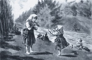 «Девочка и грибы». Рис. Ю. Оболенской.
