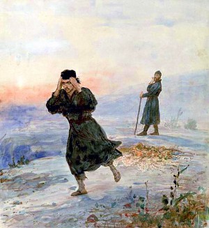 Иллюстрация И. Репина к рассказу Л. Толстого «Два брата и золото»