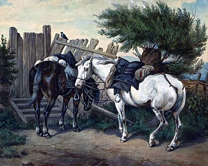 Две лошади. Художник Н. Д. Дмитриев-Оренбургский (1837-1898)