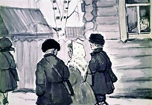 Пошли раз все ребята в школу. Иллюстрация Р. Былинской к рассказу Льва Николаевича Толстого «Филипок»