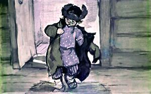 Филипок собирается в школу. Иллюстрация Р. Былинской к рассказу Льва Николаевича Толстого «Филипок»