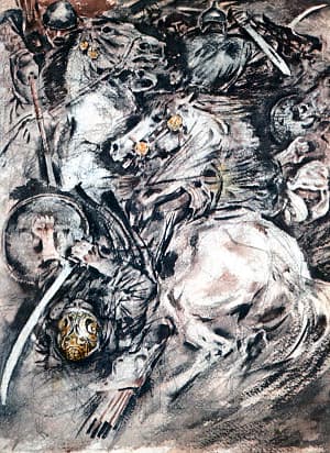 Битва. Иллюстрация к рассказу Л. Толстого «Как боролся русский богатырь». Художник В. Бескаравайный, 1980