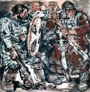 Иван велел раздразнить быка. Иллюстрация к рассказу Л. Толстого «Как боролся русский богатырь». Художник В. Бескаравайный, 1980