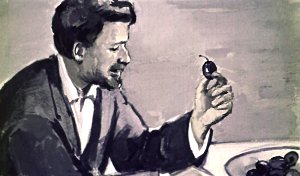 Тогда отец сказал: «Что съел кто-нибудь из вас, это нехорошо; но не в том беда. Беда в том, что в сливах есть косточки, и если кто не умеет их есть и проглотит косточку, то через день умрет. Я этого боюсь». Иллюстрация Р. Былинской к рассказу Л. Н. Толстого «Косточка»