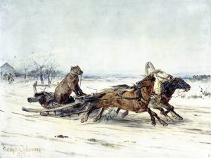 Медведь на повозке. Художник Пётр Соколов