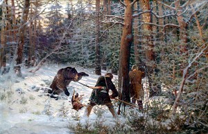 Охота на медведя. Евгений Тихменев. 1890-е