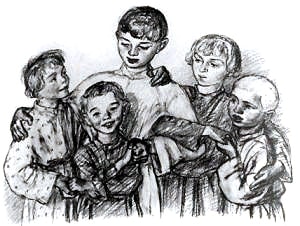 Иллюстрация А. Ф. Пахомова к басне Толстого «Отец и сыновья»