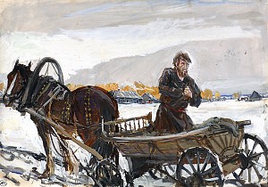 Иллюстрация А. А. Пластова к повести Л. Н. Толтого «Поликушка», 1952