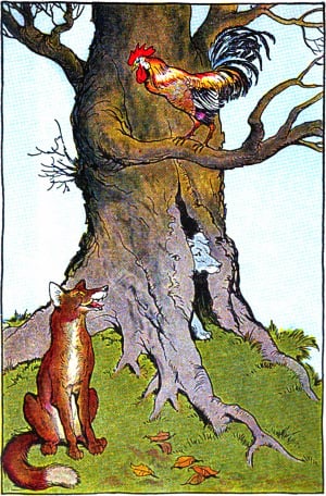 Басня «Собака, лисица и петух». Художник Майло Винтер, 1919