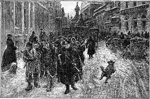 Облава нищих на Мясницкой улице. Иллюстрация к статье Л. Н. Толстого «Так что же нам делать?». Репродукция рисунка И. Е. Репина. Конец XIX в.