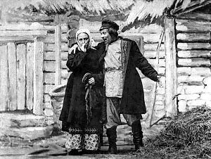 Марина. Да неохота было. Муж. Иди, говорю. Выпьешь стаканчик. Петруньку-шельмеца проздравишь. Д. V. Явл. V. «Власть тьмы». Гр. Л. Толстого. МХТ, 1902 г.