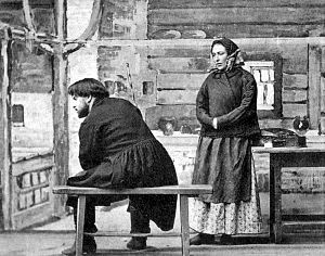 Марина. Что ж это ты со мной делаешь? Никита. Что делаю? Ничего не делаю... Марина. Отречься хочешь?. Д. I. Явл. XIX. «Власть тьмы». Гр. Л. Толстого. МХТ, 1902 г.