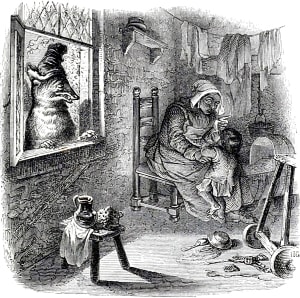 Волк, мать и ребёнок. Художник Жан Гранвиль (1803-1847)