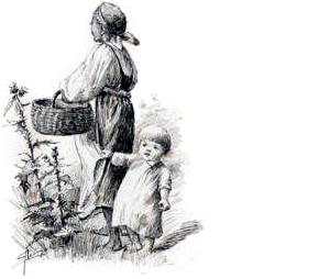 Акулина и Мишка. Иллюстрация к рассказу Л. Н. Толстого «Ягоды». Художник Е. П. Лебедева, 1906