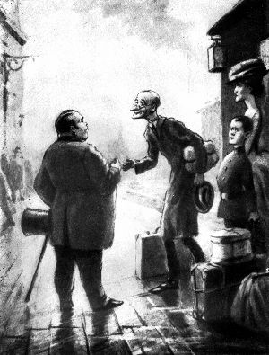 Иллюстрация к рассказу Чехова «Толстый и тонкий». Калаушин Б.М., 1954