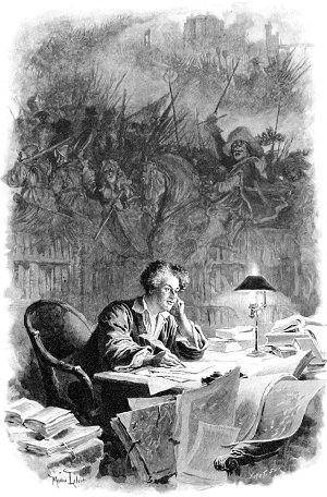 Александр Дюма. Фронтиспис. Иллюстрация к роману Александра Дюма «Три мушкетёра». Художник Морис Лелуар, 1894 г.