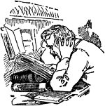 Я забыл, как называлась первая болезнь, на которую я наткнулся, — какой-то ужасный бич, насколько помню, — но не успел я и наполовину просмотреть список предварительных симптомов, как у меня возникло убеждение, что я схватил эту болезнь. Иллюстрация к повести «Трое в лодке, не считая собаки» Джерома К. Джерома, 1889