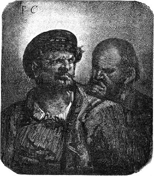 Рантен и Клубен. Иллюстрация к роману Виктора Гюго «Труженики моря». Художник Франсуа Шифляр. Издание 1882 г.
