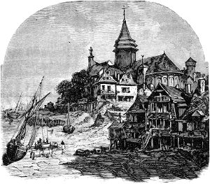 Порт Сен-Сампсон. Иллюстрация к роману Виктора Гюго «Труженики моря». Художник Даниэль Вьерхе. Издание 1882 г.