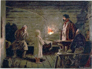 — Молчать! — загремел лесник и шагнул два раза. Иллюстрация к рассказу И. С. Тургенева «Бирюк». Художник П. П. Соколов, 1891-1892 гг.