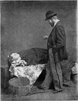 — Я, да, барин, — я. Я — Лукерья. Иллюстрация к рассказу И. С. Тургенева «Живые мощи». Альбом иллюстраций, исполненных по фотографическим композициям, к собранию сочинений Ивана Сергеевича Тургенева. — Санкт-Петербург: Н. Ф. Мертц, 1898.