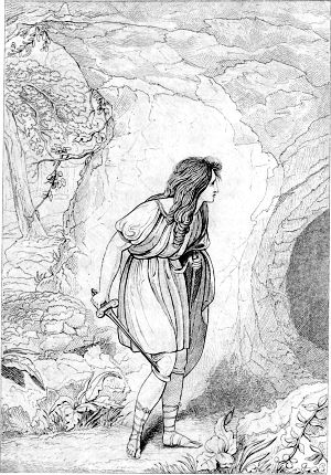 Акт III. Сцена 6. Имогена, одетая мальчиком. Иллюстрация к трагедии Уильяма Шекспира «Цимбелин». Издание 1899 г.