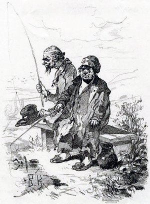 Бригадир и дьячок Огурец. Иллюстрация XIX века В. Князева к повести И. Тургенева «Бригадир»