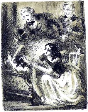 — Он умер, он умер! — вскричала Джемма. Иллюстрация к повести И. С. Тургенева «Вешние воды». Художник Клементьева Ксения Александровна, 1939 г.