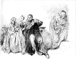 Акт III. Сцена 1. Бьянка и Люченцио. Иллюстрация к пьесе Шекспира «Укрощение строптивой». Художник Эдвин Остин Эбби, 1896 г.