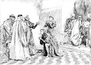 Акт V. Сцена 1. Люченцио. Прости, отец. Иллюстрация к пьесе Шекспира «Укрощение строптивой». Художник Эдвин Остин Эбби, 1896 г.