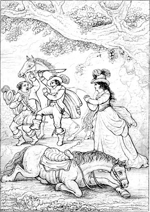 Катарина, Петруччо и Грумио. Акт IV. Сцена 1. Иллюстрация к пьесе Шекспира «Укрощение строптивой». Издание 1899 г.