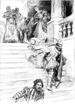 Акт III. Сцена 2. Петруччо уводит свою невесту. Иллюстрация к пьесе Шекспира «Укрощение строптивой». Художник Эдвин Остин Эбби, 1896 г.