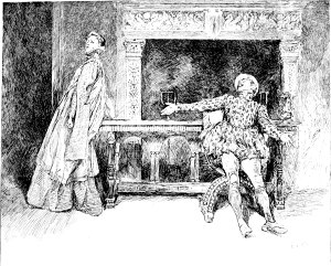 Акт II. Сцена 1. Петруччо подшучивает над Катариной. Иллюстрация к пьесе Шекспира «Укрощение строптивой». Художник Эдвин Остин Эбби, 1896 г.