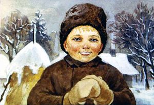 и разгорится у него лицо, как огонь. Иллюстрация к рассказу К. Д. Ушинского «Проказы старухи-зимы». Художник С. Кравченко, 1988