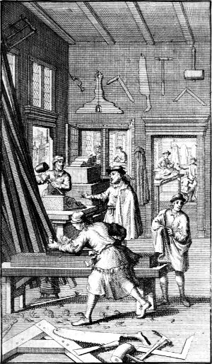Занятия ремеслами. Иллюстрация к изданию «Утопии» Томаса Мора 1715 г.