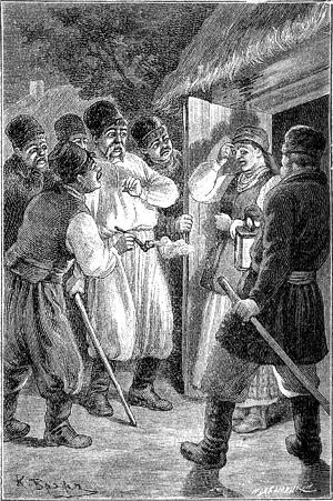 Свояченица перекрестилась. Иллюстрация К.О.Брожа к повести Гоголя «Майская ночь, или утопленница»